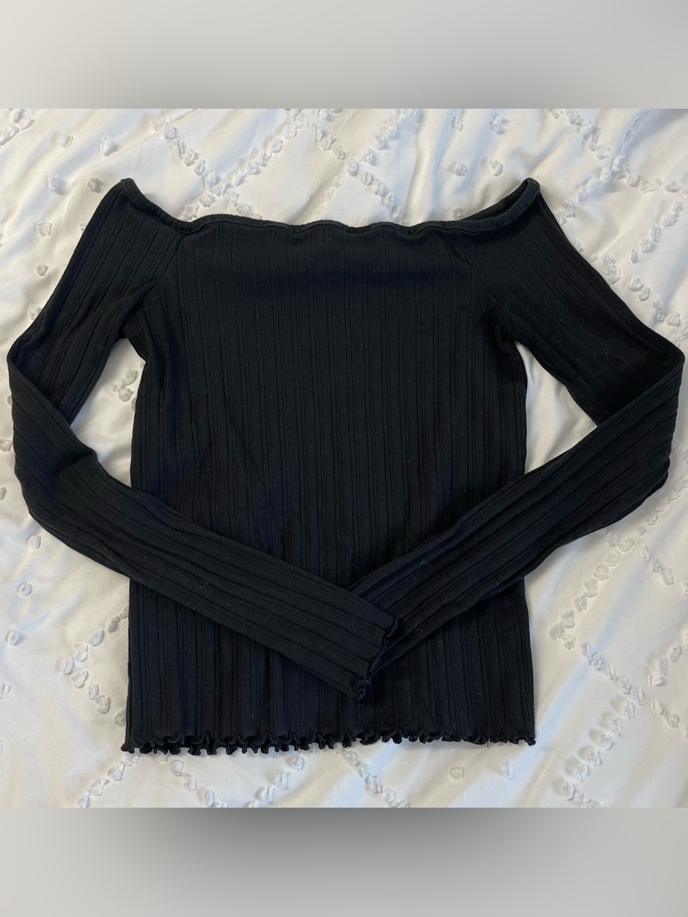 American Eagle Outfitters Black Ribbed Off-Shoulder Long Sleeve Top
